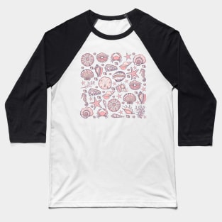 Pastel Pink Shell Print Baseball T-Shirt